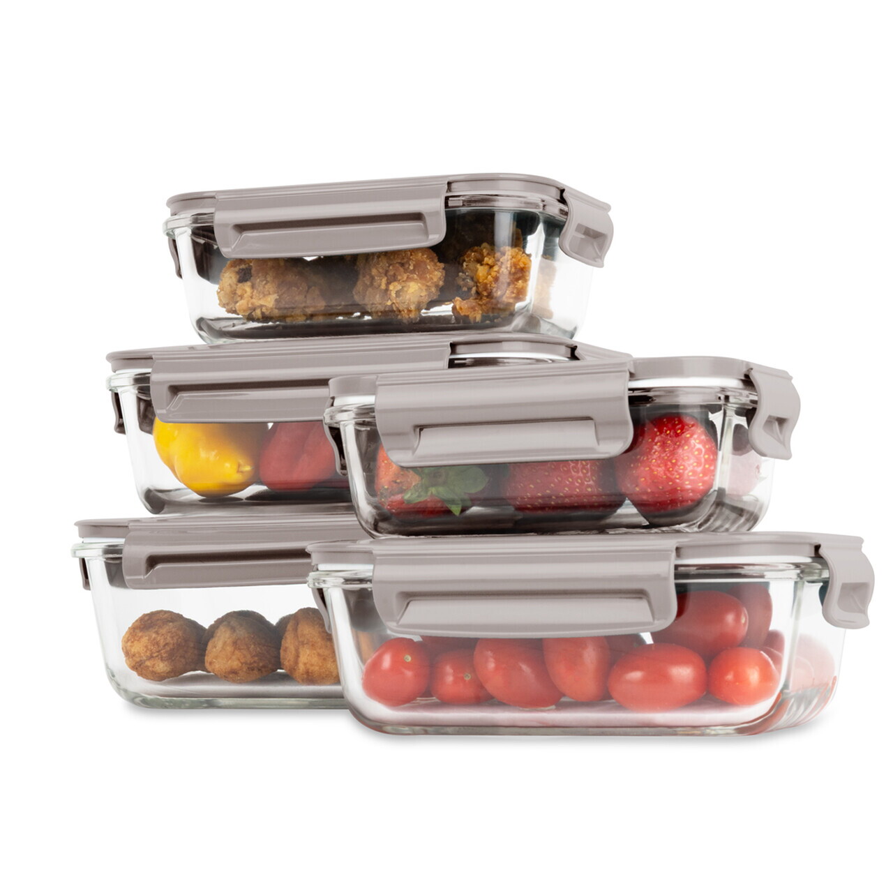 Set 5 caserole cu capac Berlinger Haus, Taupe, 370 ml / 640 ml / 1.04 L / 1.52 L, sticla/plastic, taupe/transparent - imagine 6